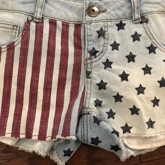 Distressed American Flag Red, White and Blue Denim Shorts- 4th of July - Picture 2 of 6